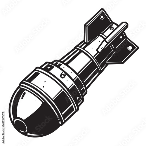 black and white silhouette vector of mortar projectile on white background