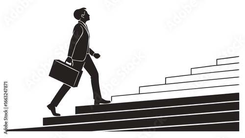 Silhouette of a businessman in a suit climbing stairs with a briefcase in his hand upwards to success created with generated ai