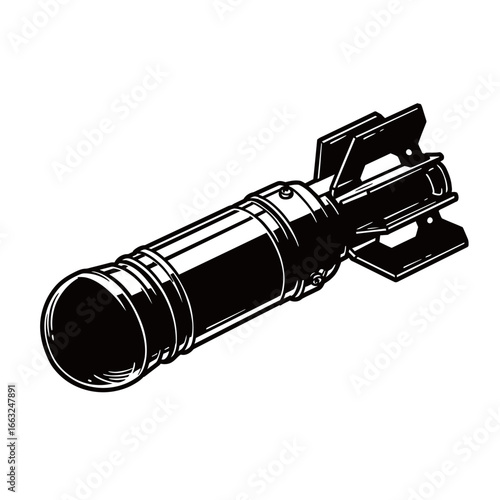 black and white silhouette vector of mortar projectile on white background