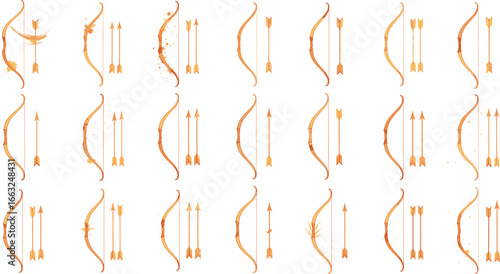 Collection of bows and arrows in various designs archery equipment vector illustration for sport hunting traditional shooting art and decoration purposes