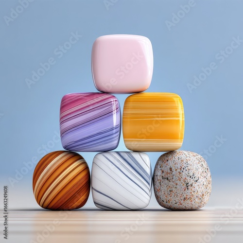 Multicolored Pastel Cubes and Spheres Paper Art Structure