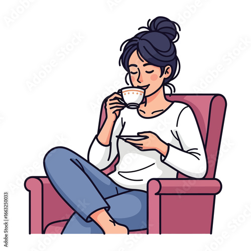 Serene Coffee Moment: A woman, deep in thought, finds solace with her coffee. The image evokes tranquility. 