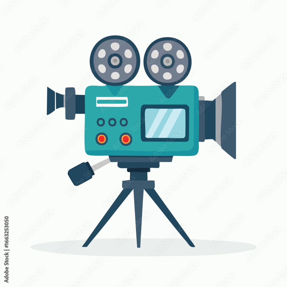 Obraz premium Retro Teal Movie Camera on Tripod