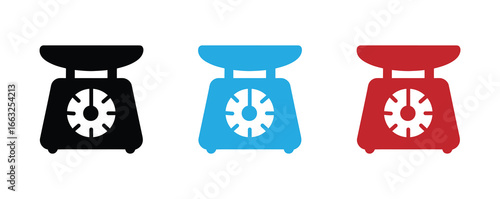 Kitchen scales icons in different colors, perfect for food blogs, recipes, and design