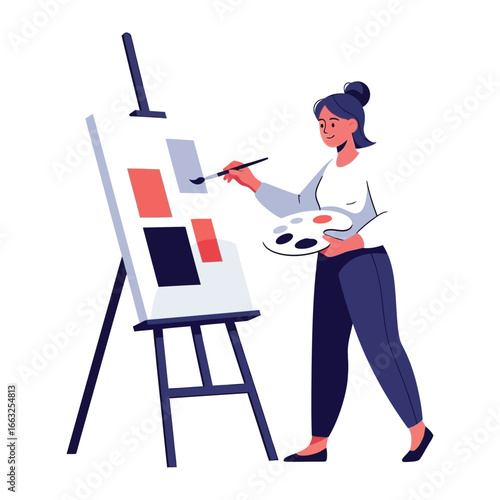 Artist Painting: A vibrant illustration captures an artist fully engrossed in their craft, meticulously applying brushstrokes to canvas, palette in hand.
