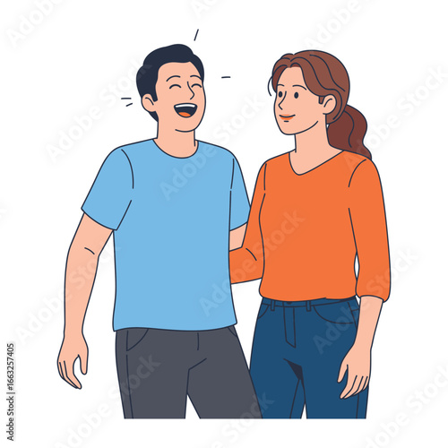 Animated Joy: Two friends sharing a joyful moment, their expressive faces and friendly interaction conveying the essence of positive human connection.