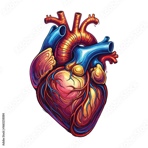 Detailed Medical Drawing of Human Heart in Vibrant Colors – Premium Illustration for Education & Design