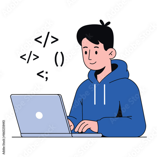 Coding Prodigy: A focused individual immersed in the world of coding, a vibrant depiction of computer-based creative work.