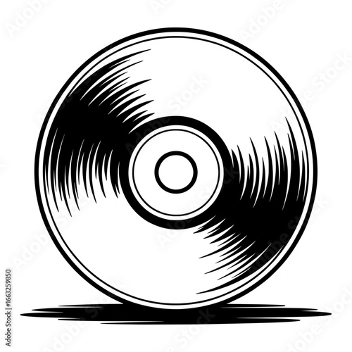 Hand drawn sketch illustration of compact disc CD or DVD in black and white vector style