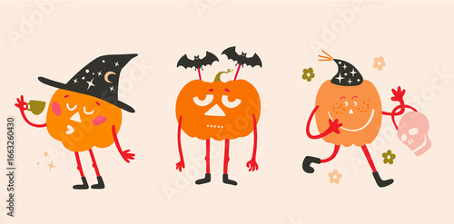 Cute Pumpkin Friends PNG, Groovy Halloween Clipart with Tired and Spooky Pumpkins