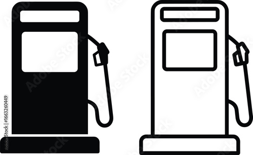 Fuel pump icons, gas station symbol, petrol dispenser illustration, energy supply, gasoline nozzle, oil industry design, transportation fuel, vector silhouette