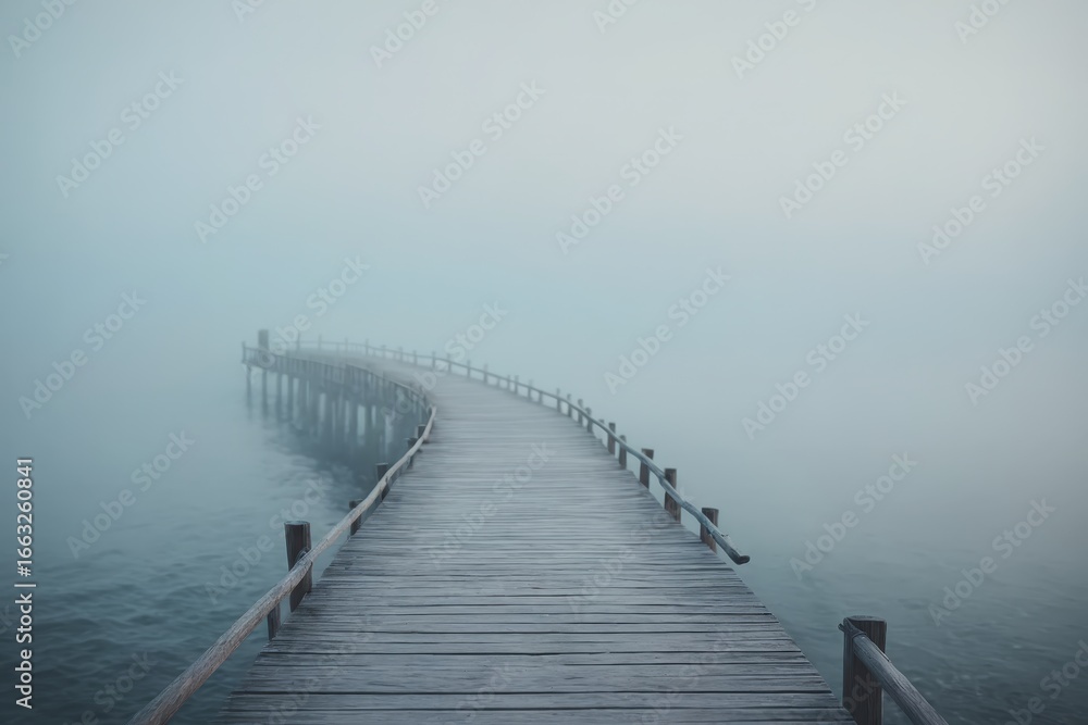 Obraz premium Solitary Wooden Path overlooking a misty ocean