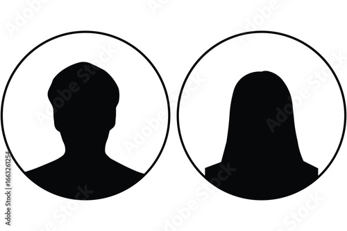 Set of twelve silhouette profile avatar default photo placeholder, male and female, in uniform minimalist grey tones. Set man and woman head icon silhouette. Male and female avatar profile sign, face 