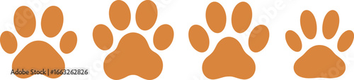Tan Dog Paw Prints Set Isolated on White. Illustration, Silhouette Style