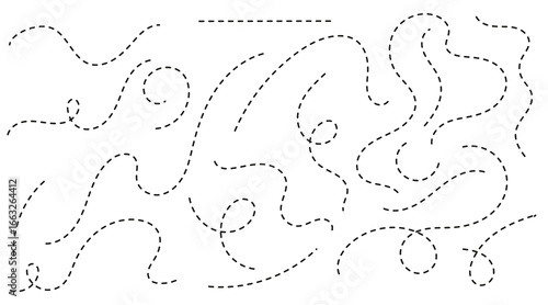 Path travel dotted line vector. Trip dashed trace with destination mark and route silhouette. Travel symbol illustration for maps, navigation, and journey design.