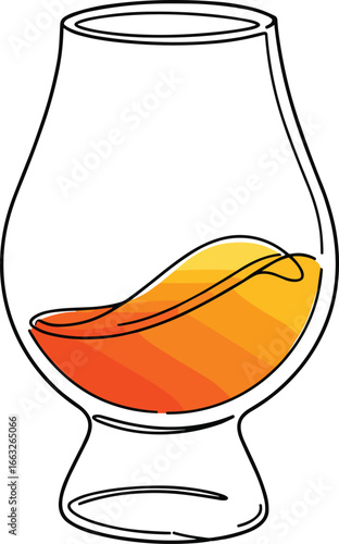 Whiskey glass illustration, alcohol drink symbol, brandy snifter design, cocktail beverage vector, liquor glass icon, bar element, elegant drink outline