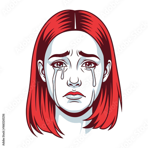 Emotions Manifest: A detailed illustration of a sorrowful face with tears streaming down. Conveying the raw essence of grief and emotional struggle.