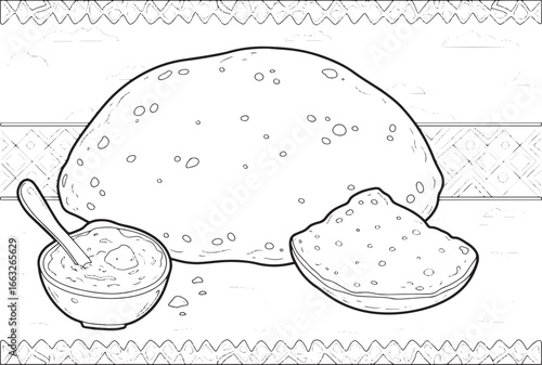 Delightful line art of traditional Botswanan Bogobe recipe with