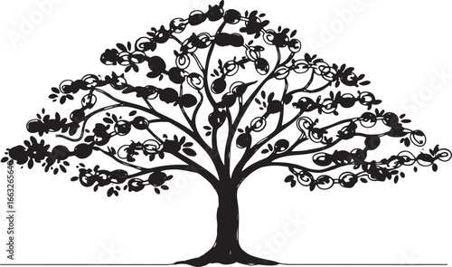 Stylized Illustration of a Golden Chain Tree with Unique Fruit O