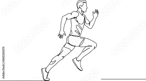 Continuous line drawing of a man running, sprinting for fitness