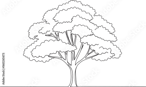 Elegant Tree Silhouette with Detailed Foliage and Minimalist Gro