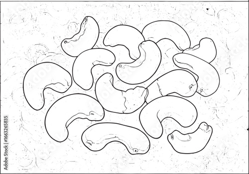 Monochrome Cashew Nut Cluster on Intricate Pattern Background Il