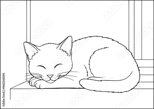 Tranquil slumber: A detailed feline illustration showcasing peac