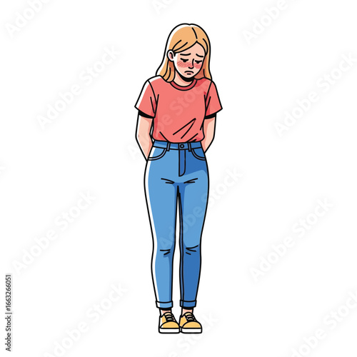 Solitude and Reflection: A melancholic woman stands alone, her posture and expression hinting at deep introspection. The illustration beautifully captures the essence of solitude.