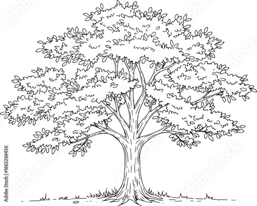 Detailed Line Art Illustration of a European Beech Tree with Den
