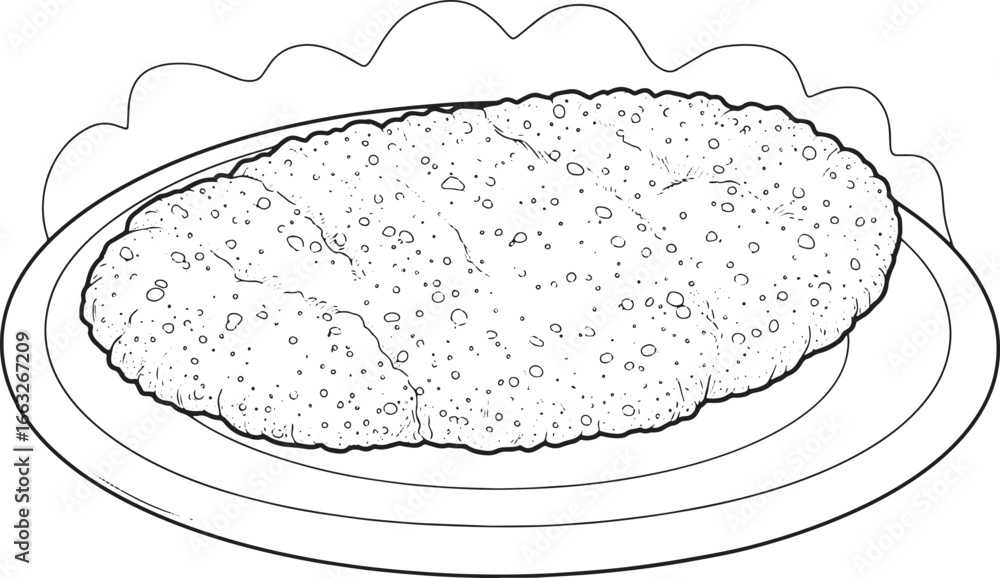 Fototapeta premium Delicate monochrome illustration of schnitzel on a decorative pl