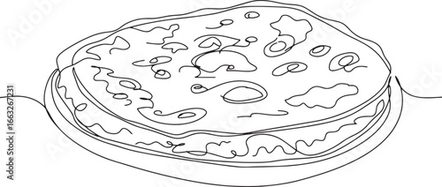 Single line drawing of roti flatbread, unleavened staple with a