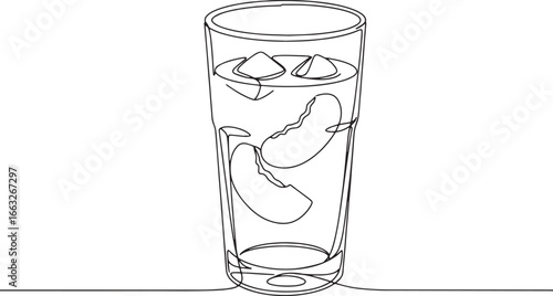 Elegant continuous line drawing of refreshing peach iced tea wit