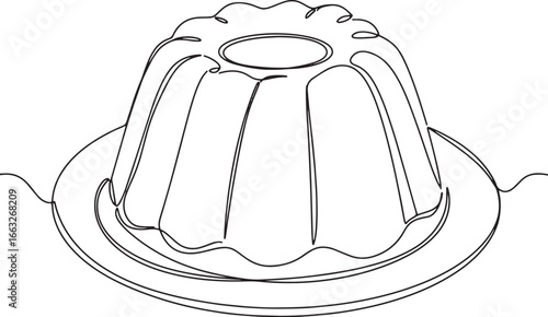 Minimalist Line Art Illustration of Malva Pudding on a Plate, Sw