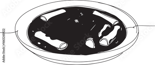 Delicious tteokbokki illustration with spicy sauce and scallions