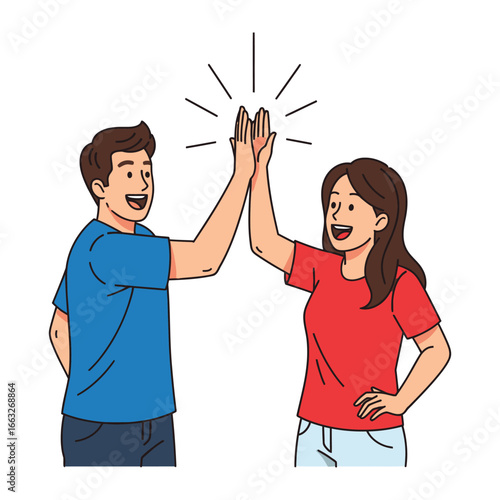 High-Five Victory: Depicting two happy individuals, united in a moment of triumph as they celebrate a win, a symbol of camaraderie and celebration.