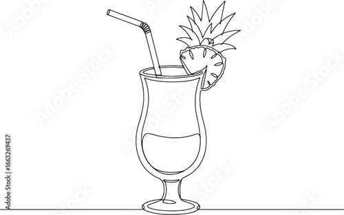 Elegant line art illustration of virgin pina colada cocktail dri