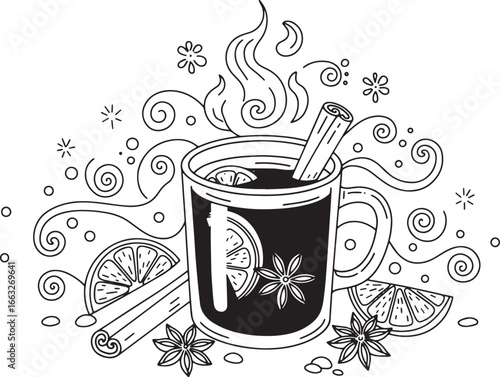 Elegant Mulled Wine Illustration with Festive Spices and Citrus
