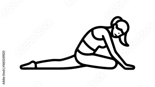 Woman doing pigeon pose yoga exercise for flexibility and relaxation wellness and mindfulness training at home