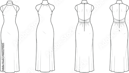Female Dress Vector Illustration, Fashion Design Flat Sketch for Apparel.