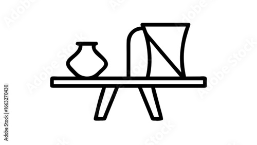 Minimalist outline drawing of pottery and jug on table for graphic design and creative projects usage now