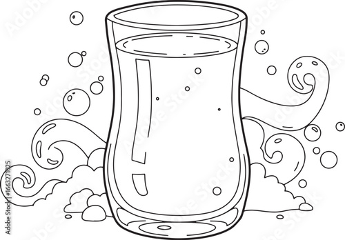 Artistic illustration of a glass of boza beverage with decorativ