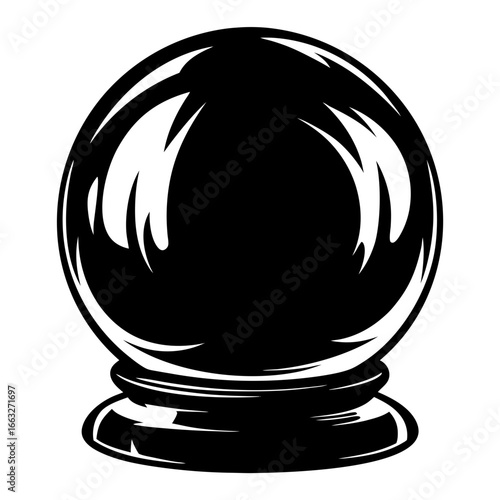 Mystical Fortune Teller Crystal Ball with Reflections in Black and White