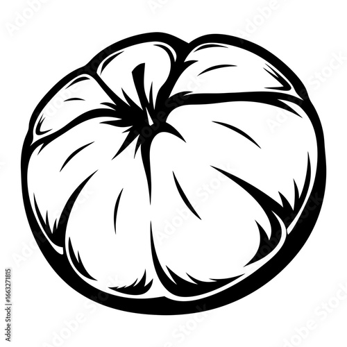 Abstract Black and White Depiction of an Orange Fruit Slice in Graphic Style