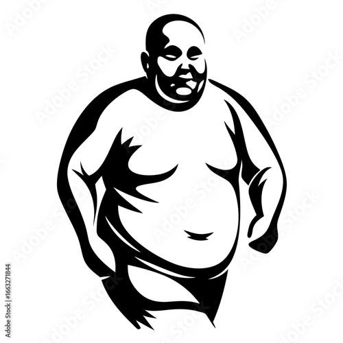 Stylized Black and White Illustration of a Heavyset Man with a Bald Head