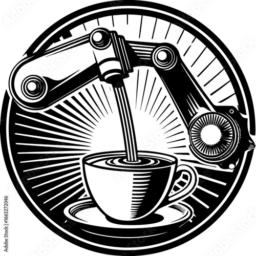 Robotic arm coffee brewing machine vector illustration for cafe and automation technology design concept