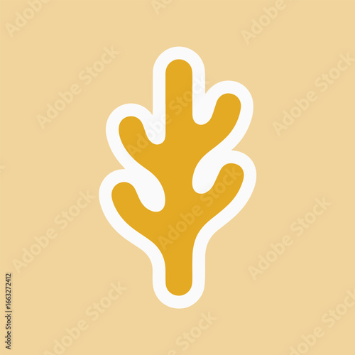 Stylized golden leaf with white outline on a beige background, perfect for natureinspired designs, botanical themes, or adding a touch of organic elegance to your project
