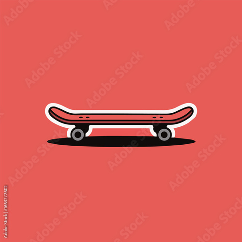 Skateboard with white outline on a red background, perfect for skateboardingthemed designs, urban culture projects, or adding a touch of extreme sport to your artwork