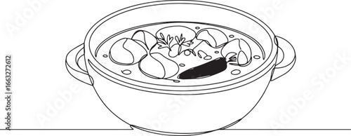 Continuous Line Drawing of Hearty Irish Stew in a Bowl, minimali