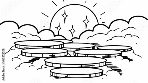 Cloud platform stage with sun and stars vector illustration for website and graphic design projects