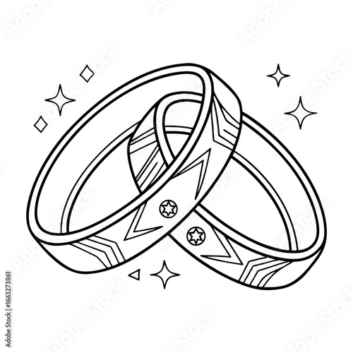 Wedding Rings with Sparkles Minimal Line Art Vector PNG
